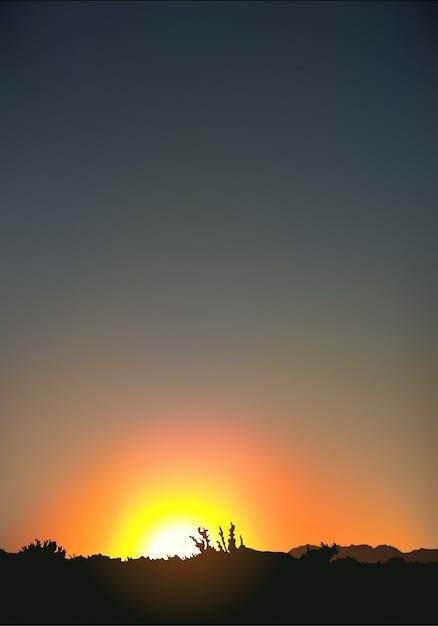 Vector sunset and silhouetted landscape