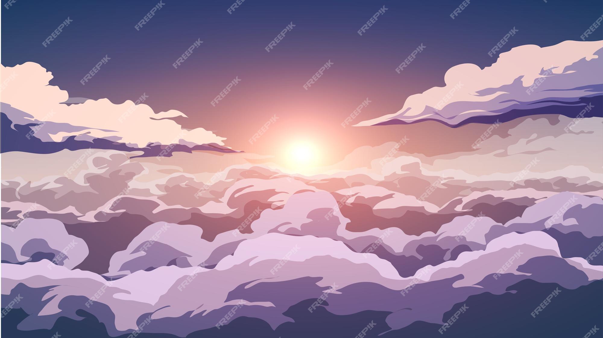 Premium Vector | Sunset sky background with sun and clouds