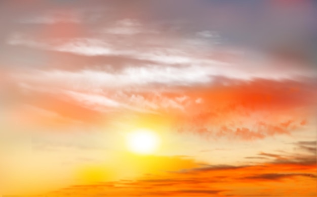 Sunset sky background with transparent clouds and sun Vector illustration