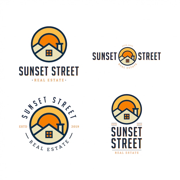 ベクトル サンセットストリートの不動産ロゴのテンプレート