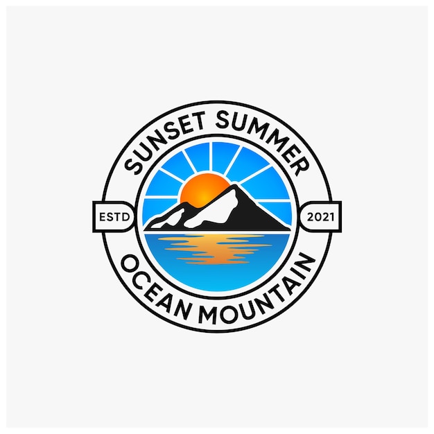 Sunset summer badge stamp logo design