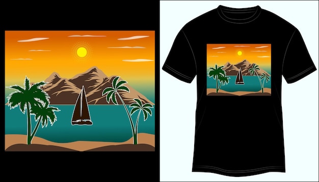 Sunset Summer Illustration T-shirt Design Vector Illustration