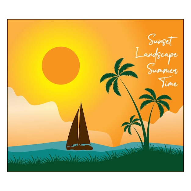 Sunset Summer Time Vector Illustration