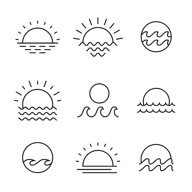 Sunset or sunrise linear simple sun and sea symbol