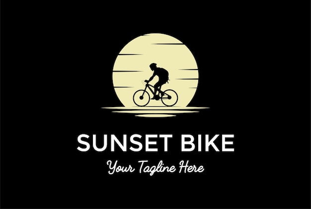 Vettore sunset sunrise uomo maschio in bicicletta silhouette in bicicletta per sport club logo design vector