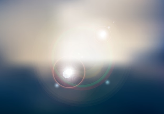 Vector sunset or sunrise sky and sun shining blurred background