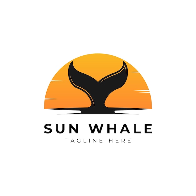 クジラの尾のロゴデザインベクトルと日没の日の出