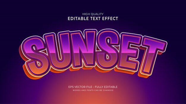 Vector sunset text style effect. editable font effect.