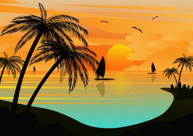 Sunset tropical sea landscape