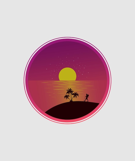 Sunset tshirt design and with palm trees