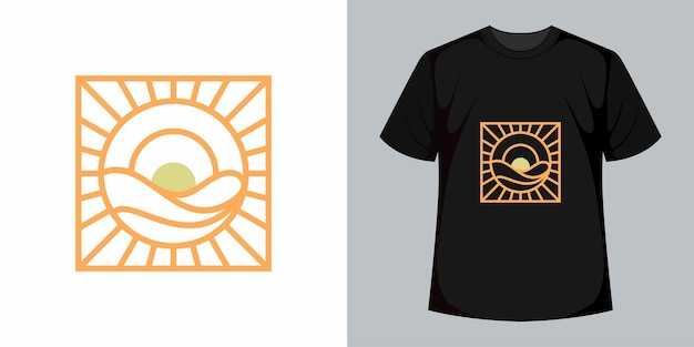 Sunset vector design t shirt line art style