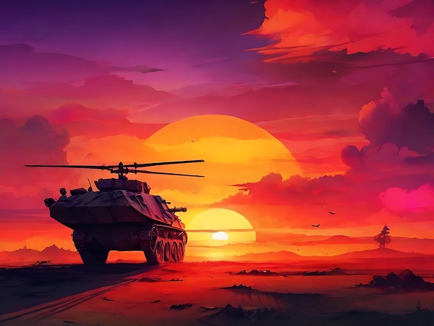 Vector sunset in war background design