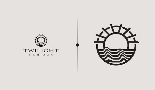 Vector sunset wave monoline logo template universal creative premium symbol vector illustration