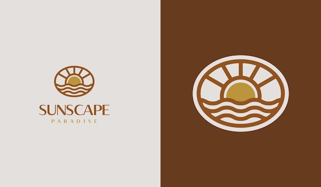 Sunset wave Monoline Logo Template Universal creative premium symbol Vector illustration