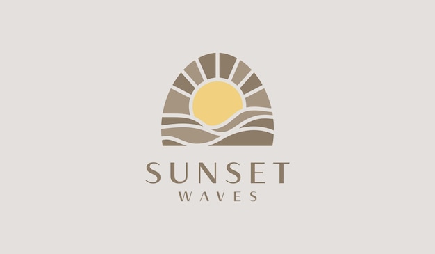 Modello di logo monoline dell'onda del tramonto simbolo del premio creativo universale illustrazione vettoriale