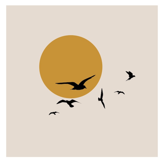 a sunset with birds flying in the sky