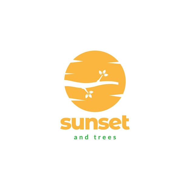 Tramonto con rami di alberi logo design vettoriale simbolo grafico icona illustrazione idea creativa