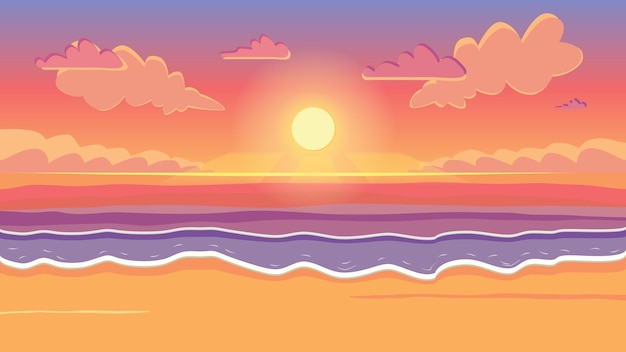 Sunset with clouds in ocean Vector Illustration