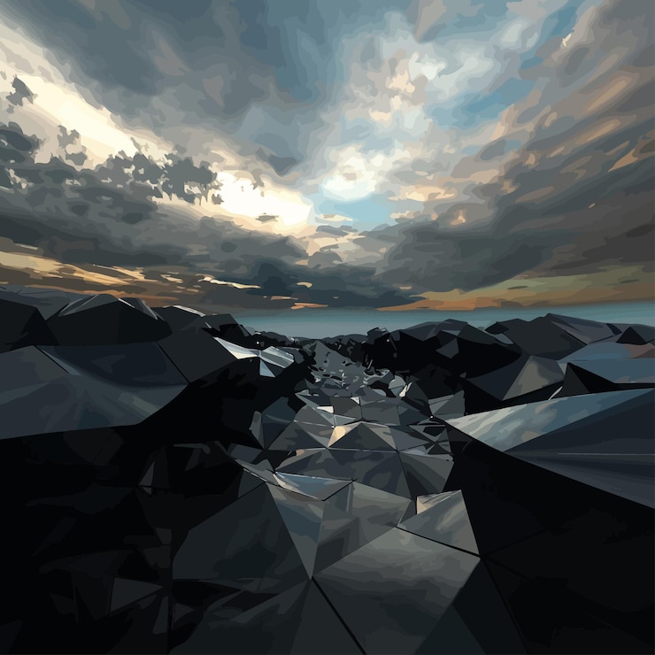 Vector a sunset with clouds and a river in the background