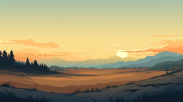 Vettore un tramonto con le montagne sullo sfondo