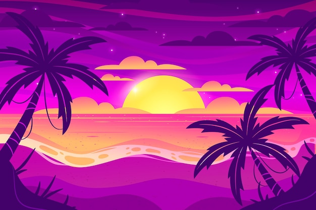 Sunset with palm trees background