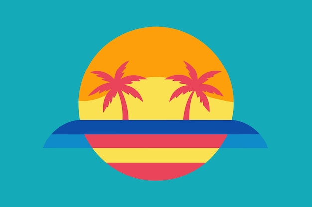 a sunset with palm trees on a blue background