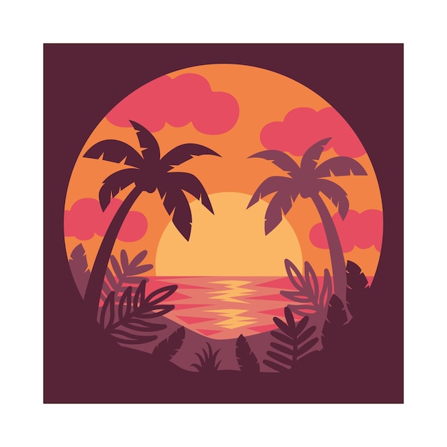 Sunset with palm trees and a pink sky