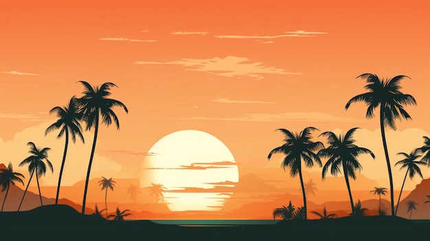 Vector a sunset with palm trees and a sunset