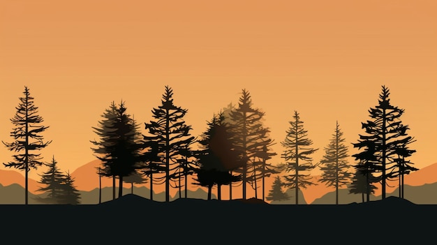 Vector a sunset with pine trees in the background and a sunset in the background