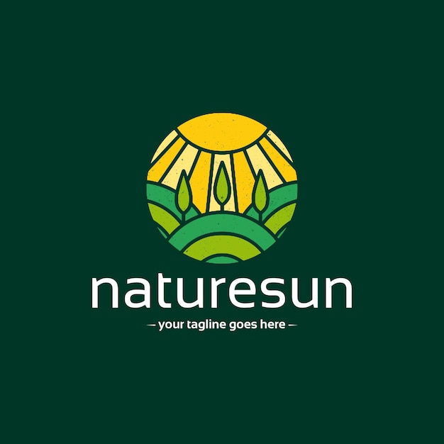 Vettore modello di logo del paesaggio naturale del sole