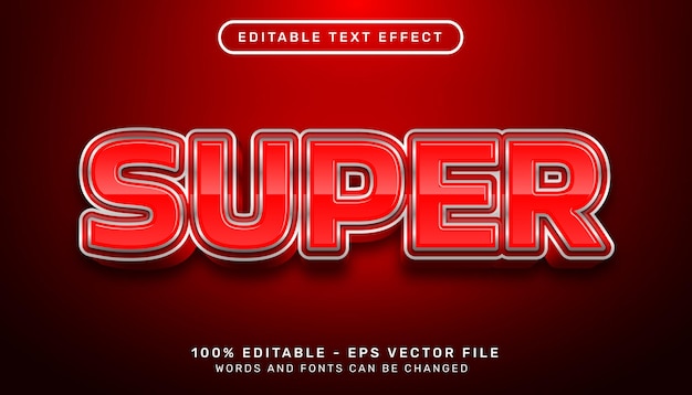 super 3d text effect with red and steel color