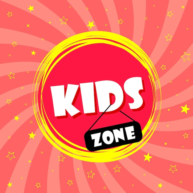 Super banner voor de kinderruimte in een cartoon-stijl, met een achtergrond en sterretjes. Plaats en ruimte voor gamen en plezier. Affiche voor de decoratie van de speelkamer. Vector illustratie.