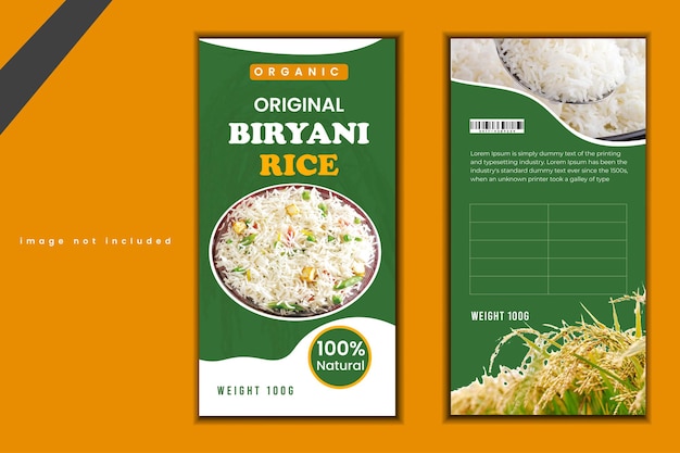 Vettore progettazione dell'imballaggio del riso super biryani