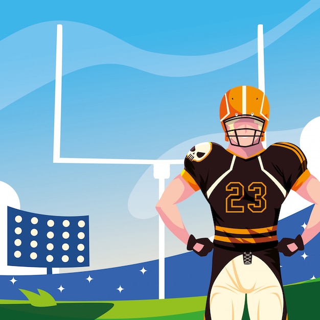 Super bowl player with helmet in front of grandstand illustration