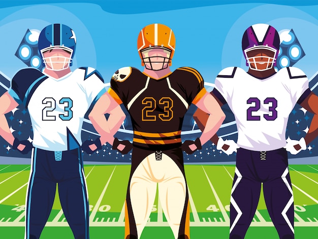 Super bowl players with helmet in front of field illustration