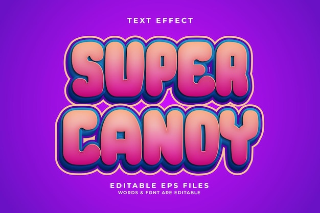 Vector super candy 3d bewerkbaar teksteffect