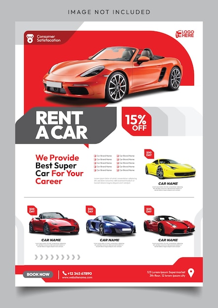 Vector super car rental flyer template