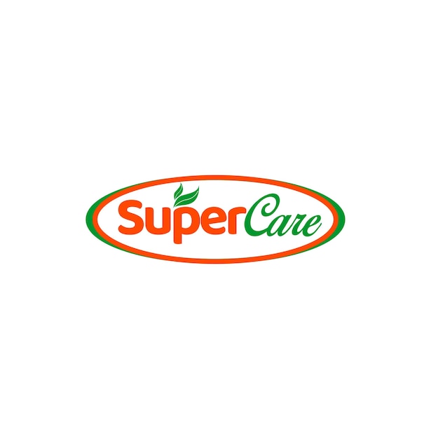 벡터 녹색 잎이 있는 super care shop 로고