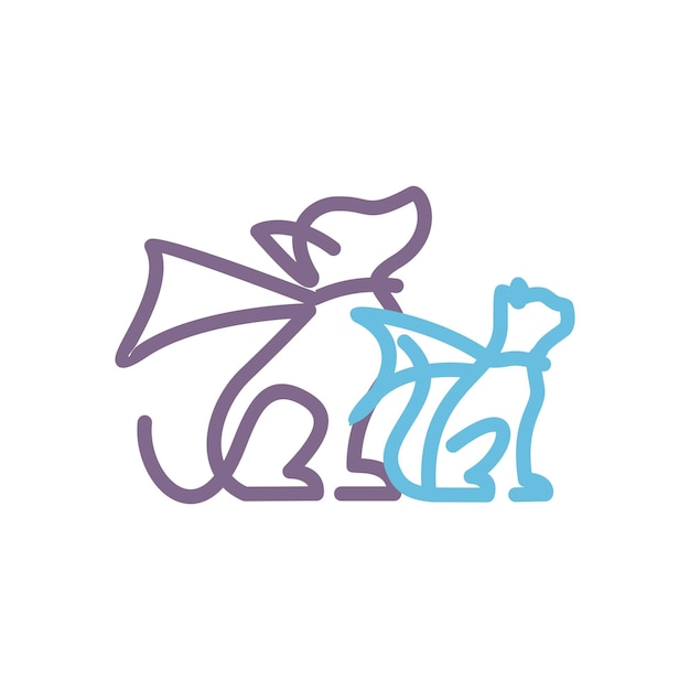 Vector super cat and dog line art logo icon