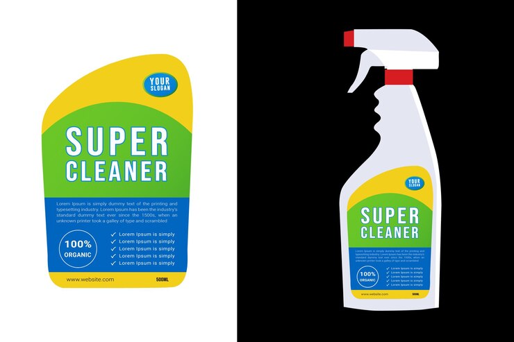 Vector super cleaning spray bottle label design modern organic template label design packaging design