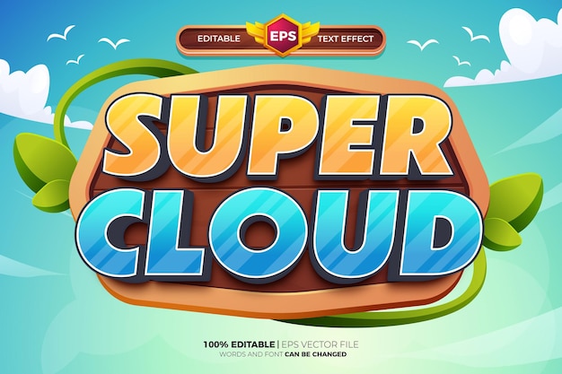 Super cloud gaming comic cartoon game adventure tittle 3d editable text effect style