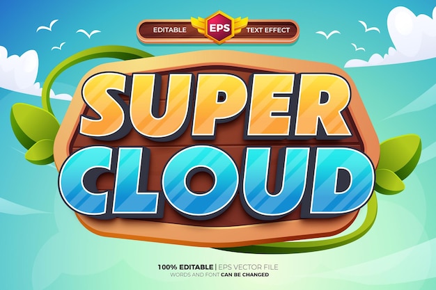 Super Cloud Gaming Comic Cartoon game avontuur titel 3D bewerkbare teksteffectstijl