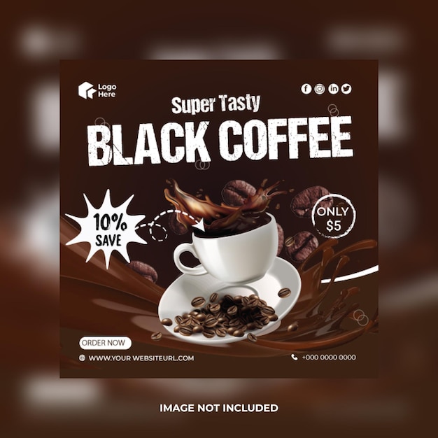 Vector super coffee shop drink menu promotion social media post banner coffee design template