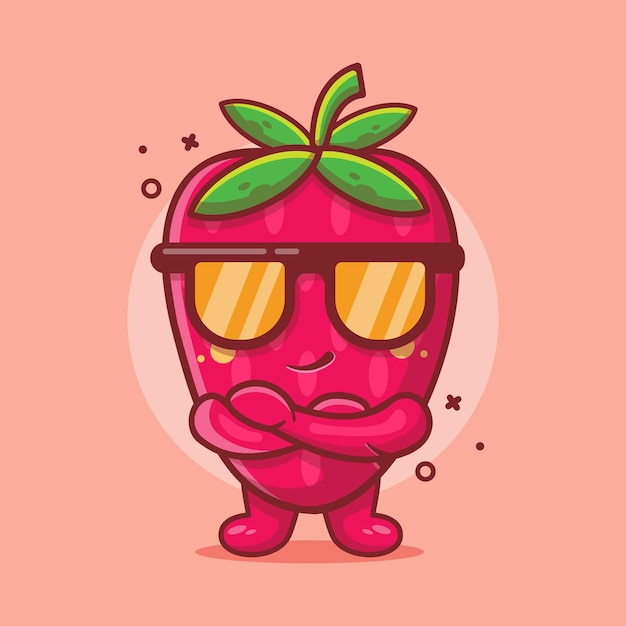 super cool strawberry fruit character mascot isolated cartoon in flat style design