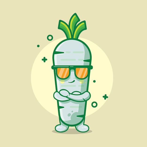 Super cool white radish vegetable character mascot isolated cartoon in flat style design