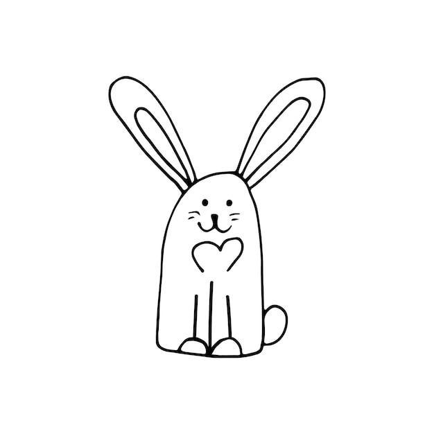 Супер милый очаровательный кролик для пасхального дизайна Забавная ручная иллюстрация в стиле каракулей для плаката, баннерной печати, украшения детской игровой комнаты или поздравительной открытки