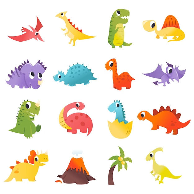 Super cute cartoon dinosaurs set