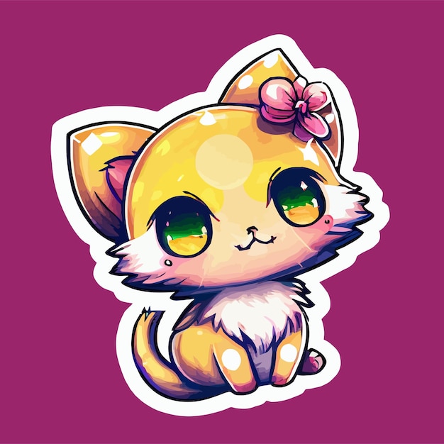 Super cute kawaii leetchi cat sticker logo illustration vector cat