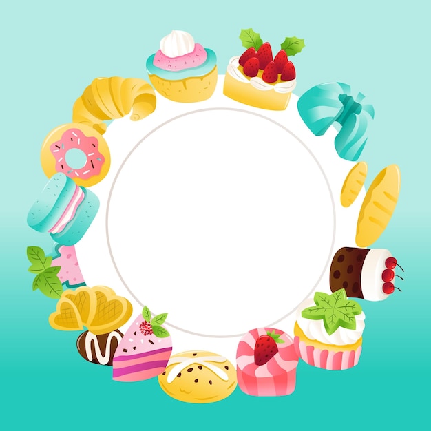 Vector super cute sweets desserts copy space background