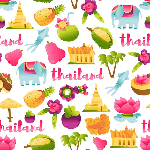 슈퍼 귀여운 태국 문화 원활한 패턴 배경